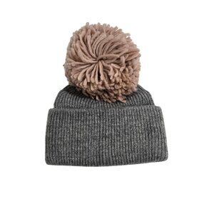 H&M Divided‎ Ribbed Pom Pom Hat in Grey Marl/Dusky Pink